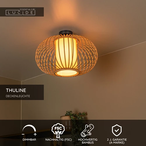 Lucide THULINE - Deckenleuchte - Ø 45 cm - 1xE27 - Helles Holz - Essential - USP